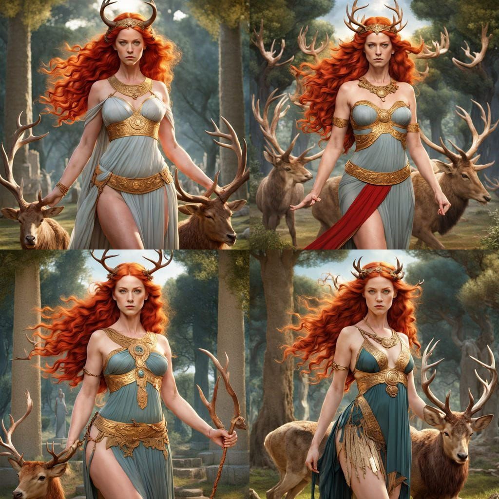 Goddess of the Hunt in Ancient Greek Grove