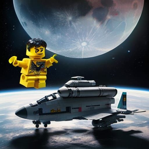 Lego Astronauts Explore Space with Moon and Planets