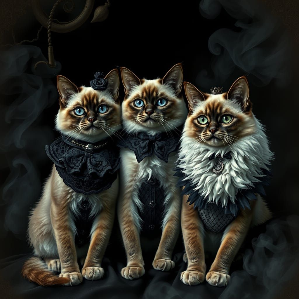 Gothic Birman Cats in Victorian Attire