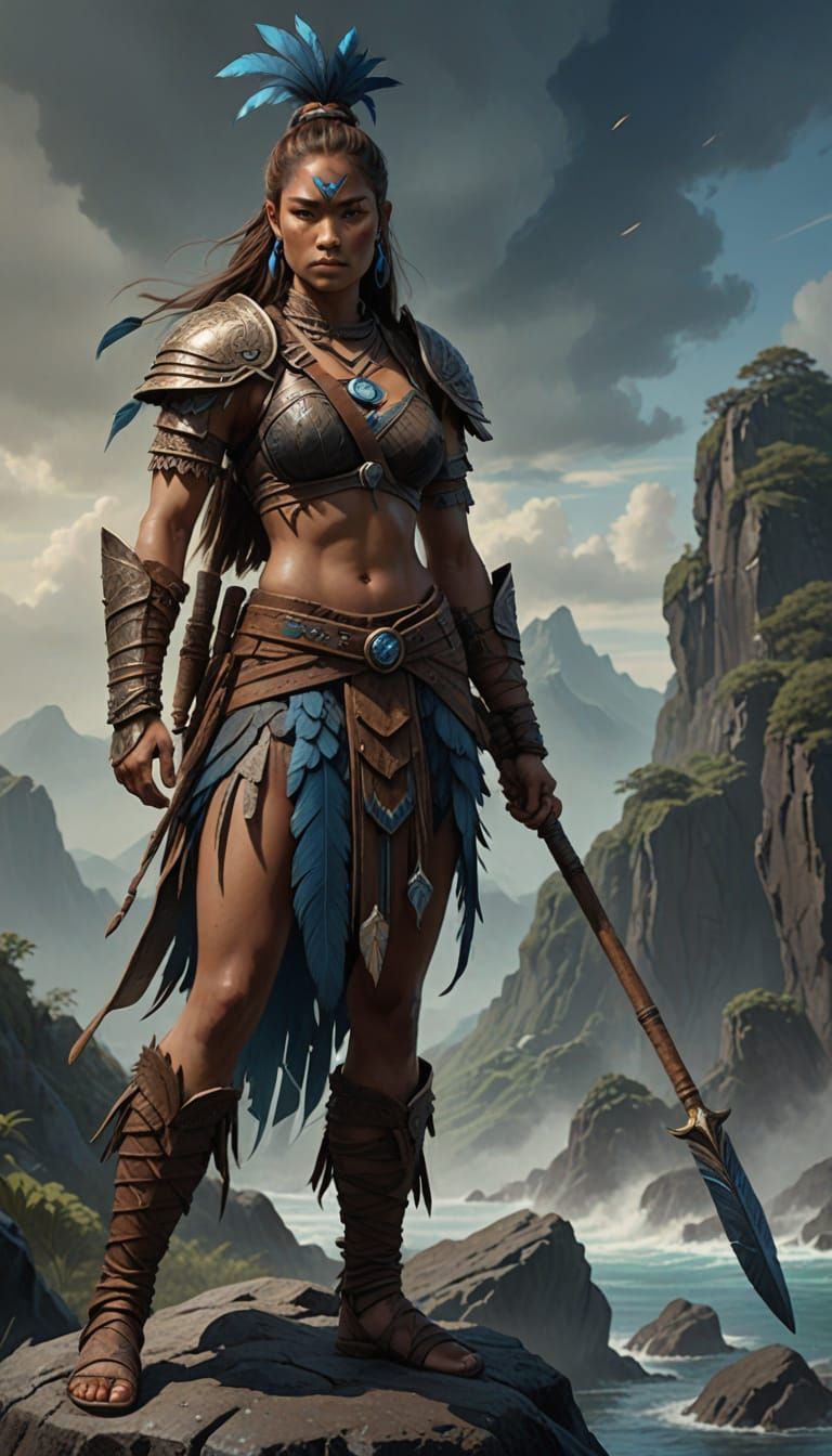 Tall Oceanian Warrior Woman Defies Darkness in Stunning Fant...