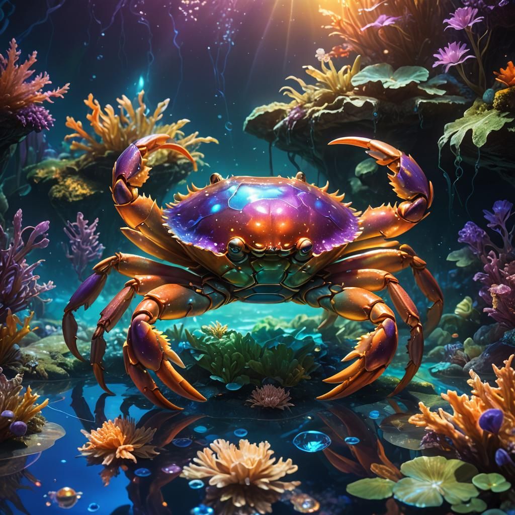 Giant Glowing Crab in Mystical Underwater Realm