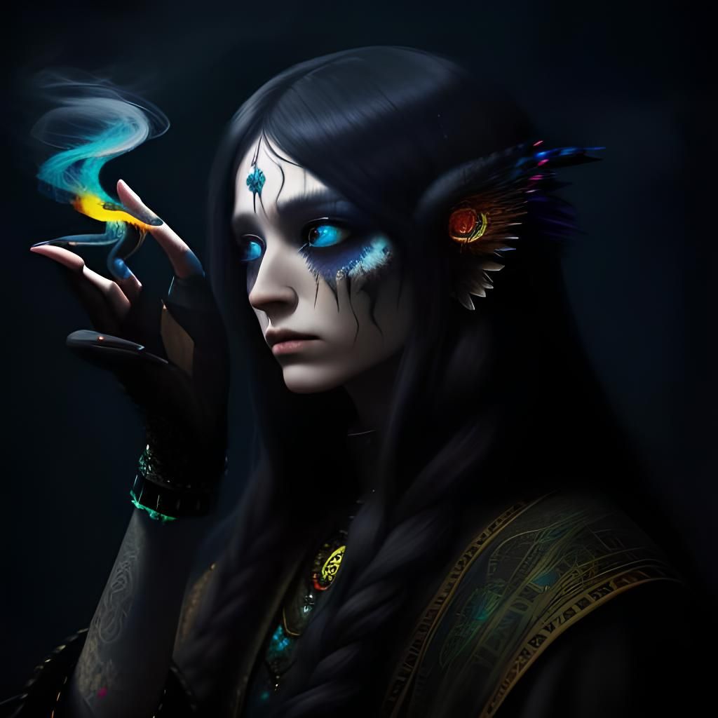 Psychedelic Smoke Woman with Owl: Digital Matte Painting