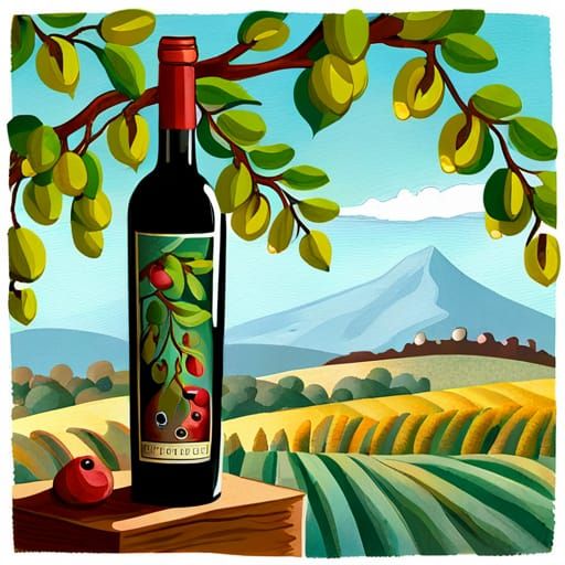 Feijoa Fruit Wine Label with Puppy and Bush