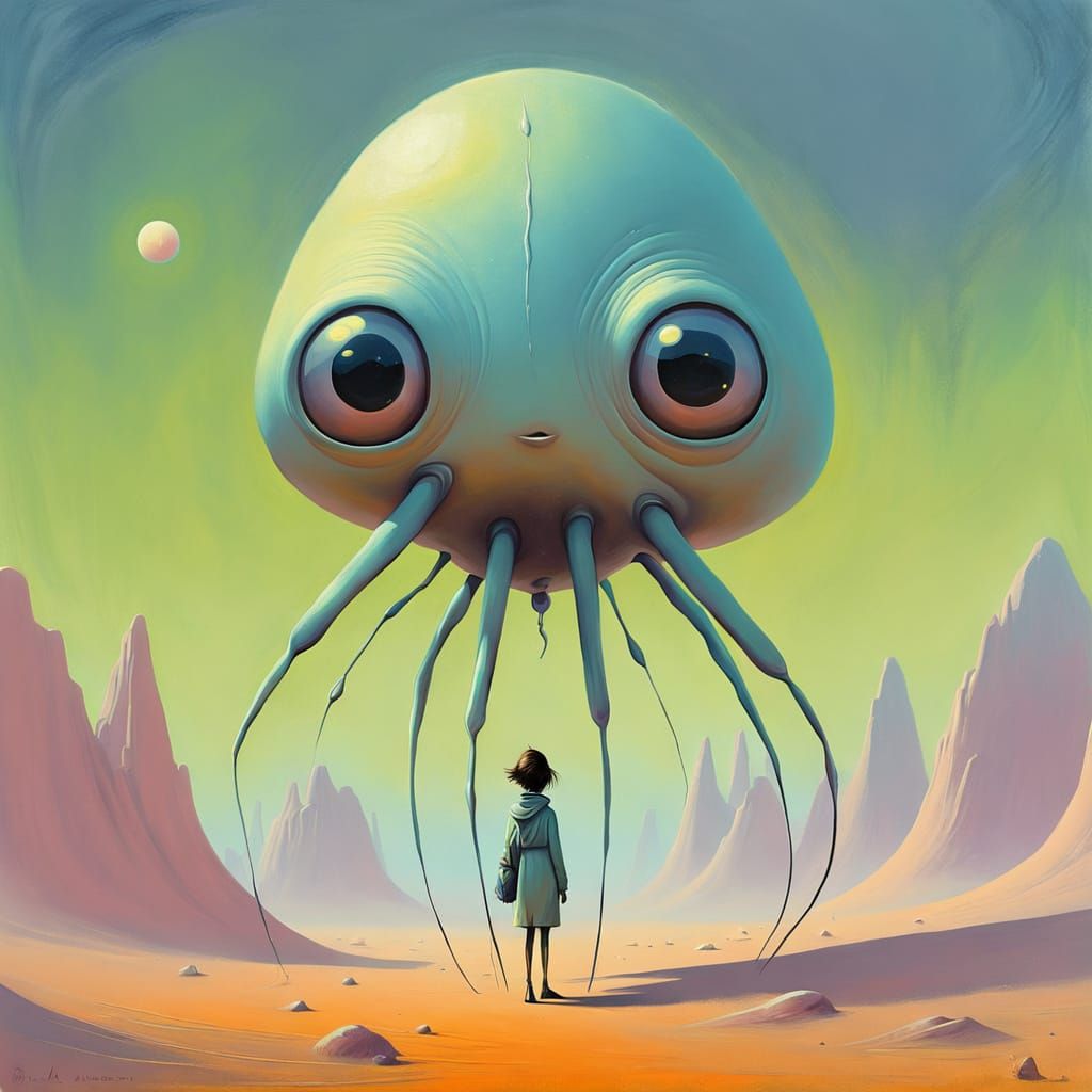 Dreamlike Whimsy in Pastel Hues: A Playful Wanderer in Eerie...