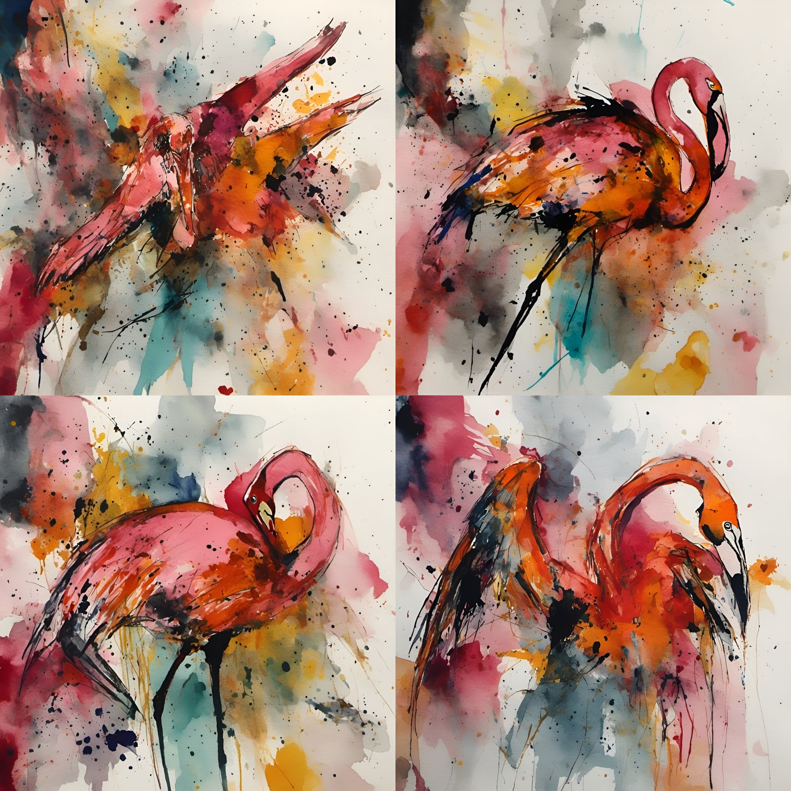 Flamingo in Ink with Analogous Colors