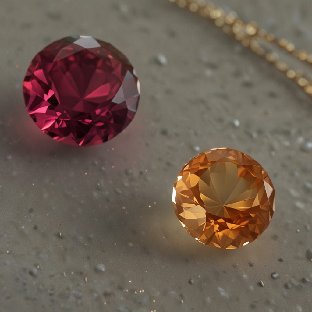 Orange Sapphire with Bioluminescent Organisms: Digital Art