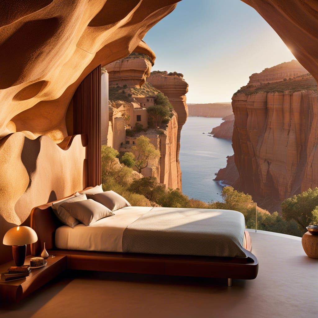 Breathtaking Cliffside Bedroom with Magical Fantasy View