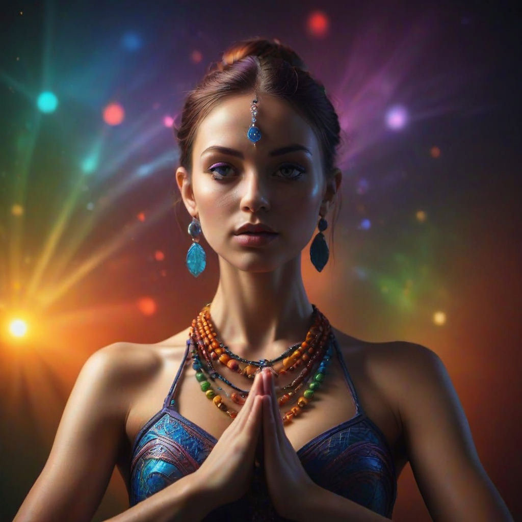 Vibrant Chakra Energy Orbs in Lotus Position