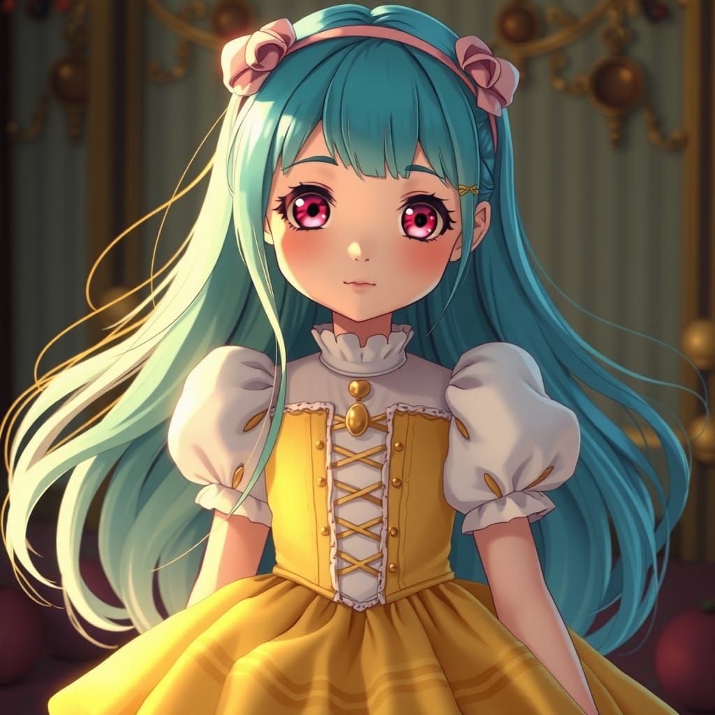 Cyan-Haired Woman in Yellow Dress, Anime Key Visual