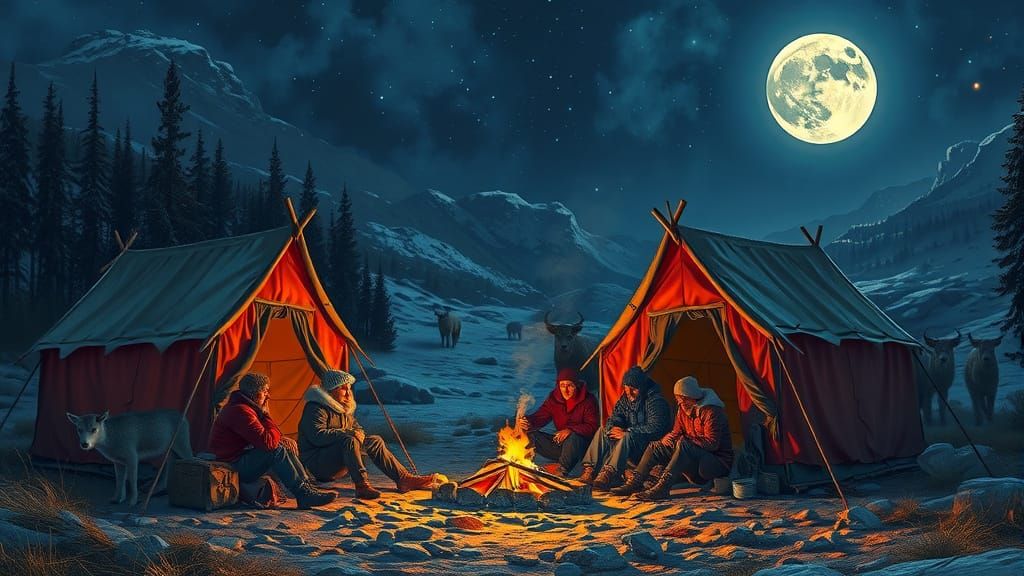 Enchanted Campsite Under Moonlight in Romantic Style