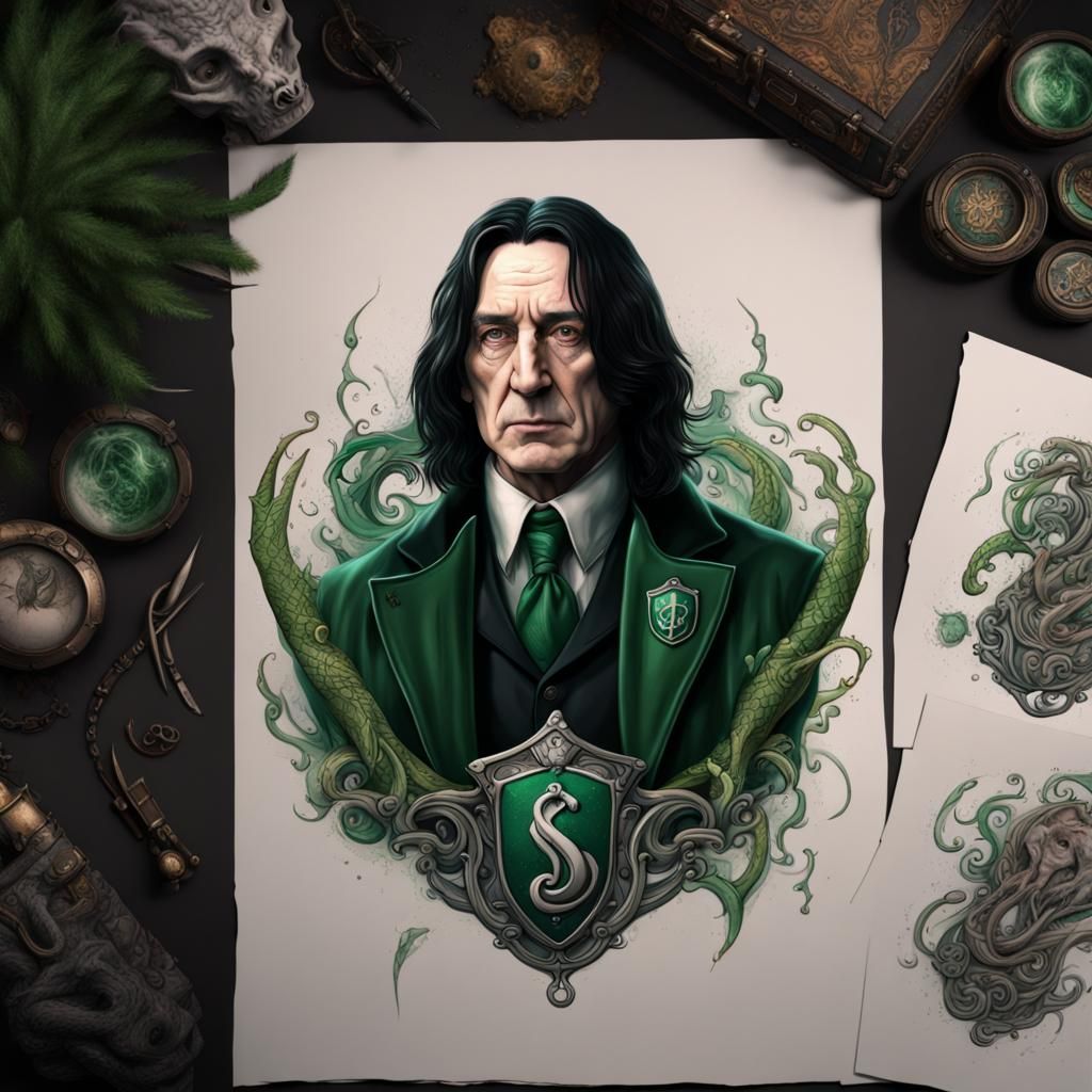Snape Tattoo Art: Slytherin Pride in Detailed Matte Painting