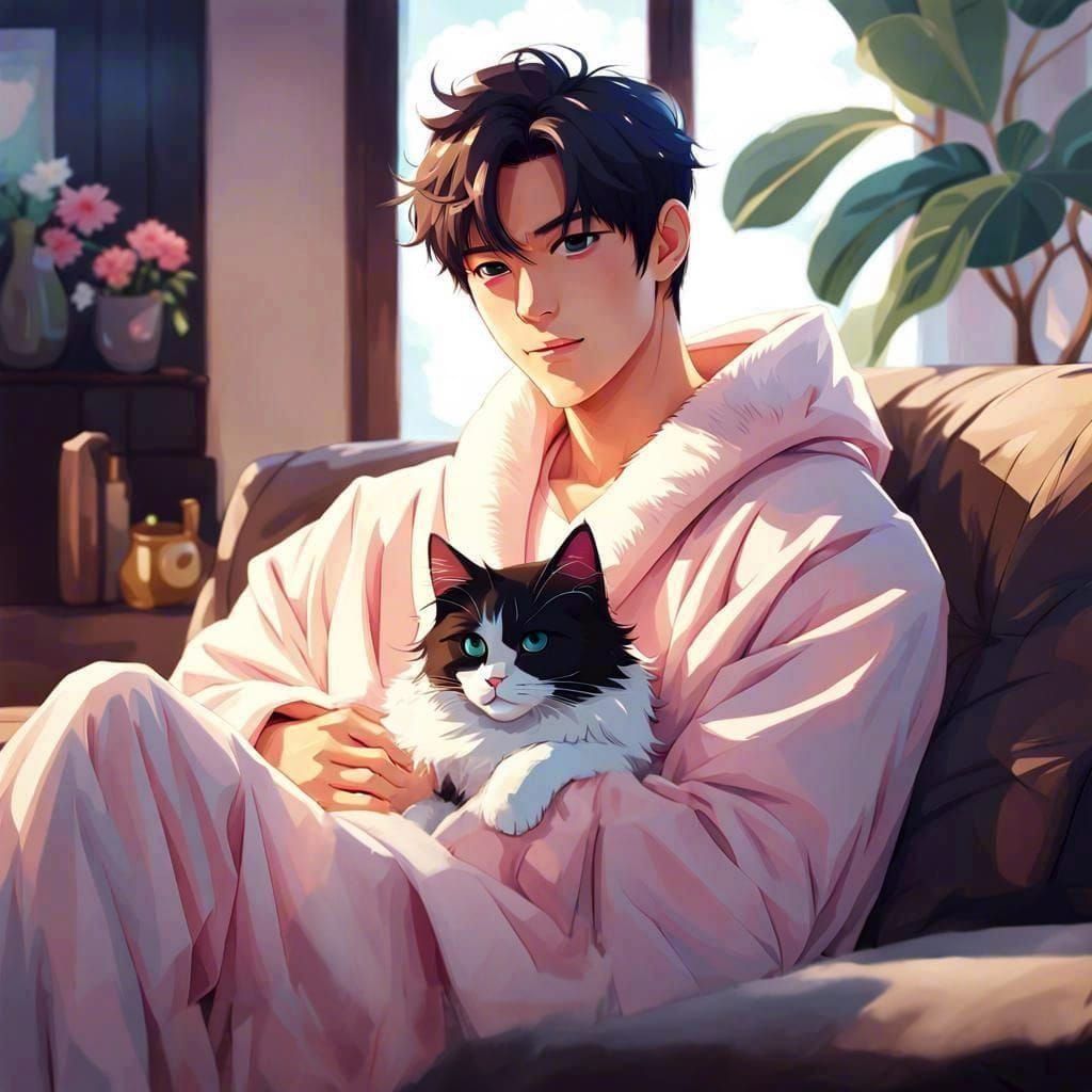 Cute Idol with Cat in Cozy Condo