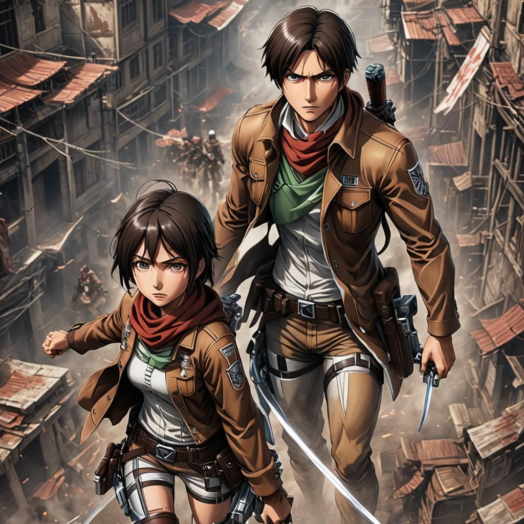Eren and Mikasa: Detailed 3D Anime Art