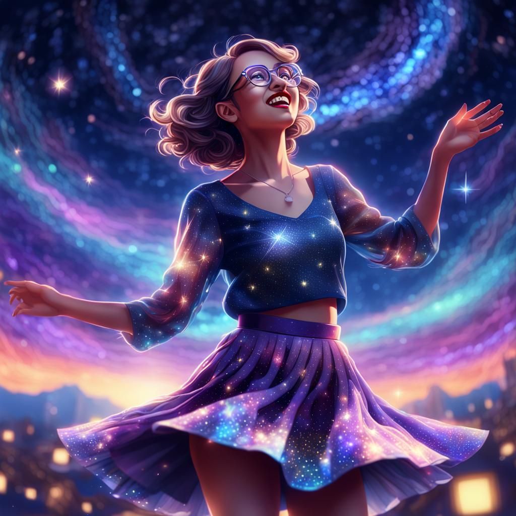 Fantasy Art: Woman Dancing Under Sparkling Stars