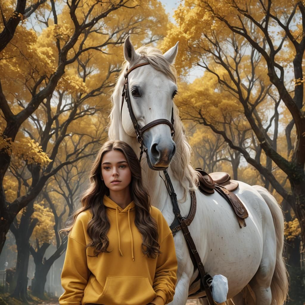 Girl on White Horse: Detailed Matte Painting
