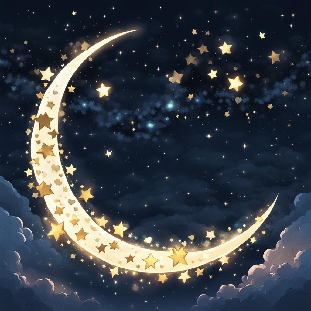 Moon with Heart of Stars in Anime Style