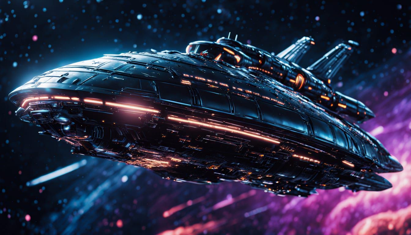 Hyper-Realistic Black Pearl Starship in Deep Space