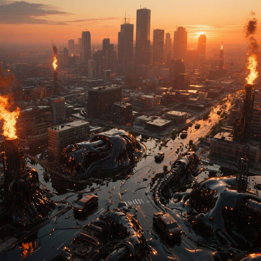 The city of Houston, Texas, all dripping with oil and made o...