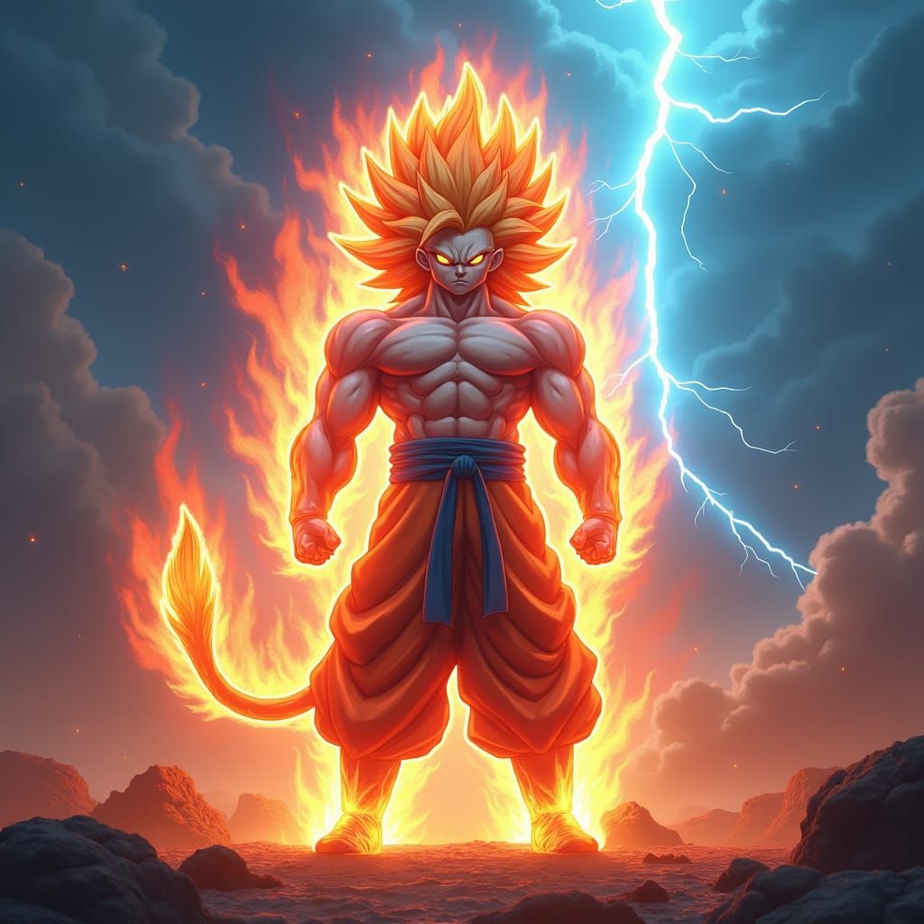 Super Saiyan Cat in Electric Blue Lightning Storm