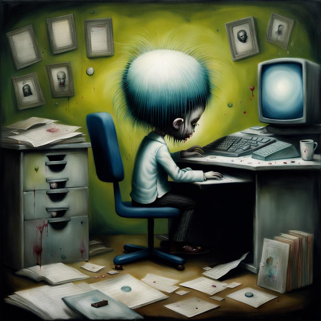 Distorted Man at Computer: Body Horror Surrealism