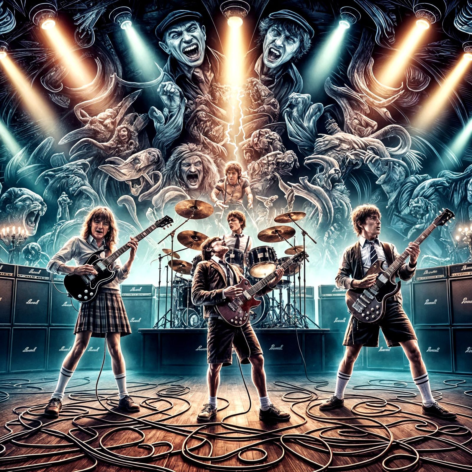 Rock Band Live Performance in Vintage Illustration Style