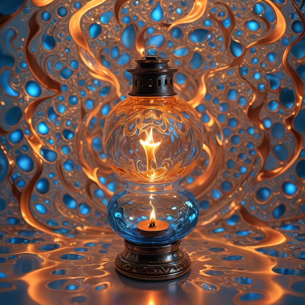Glowing Oil Lamp with Luminous Rays in HDR