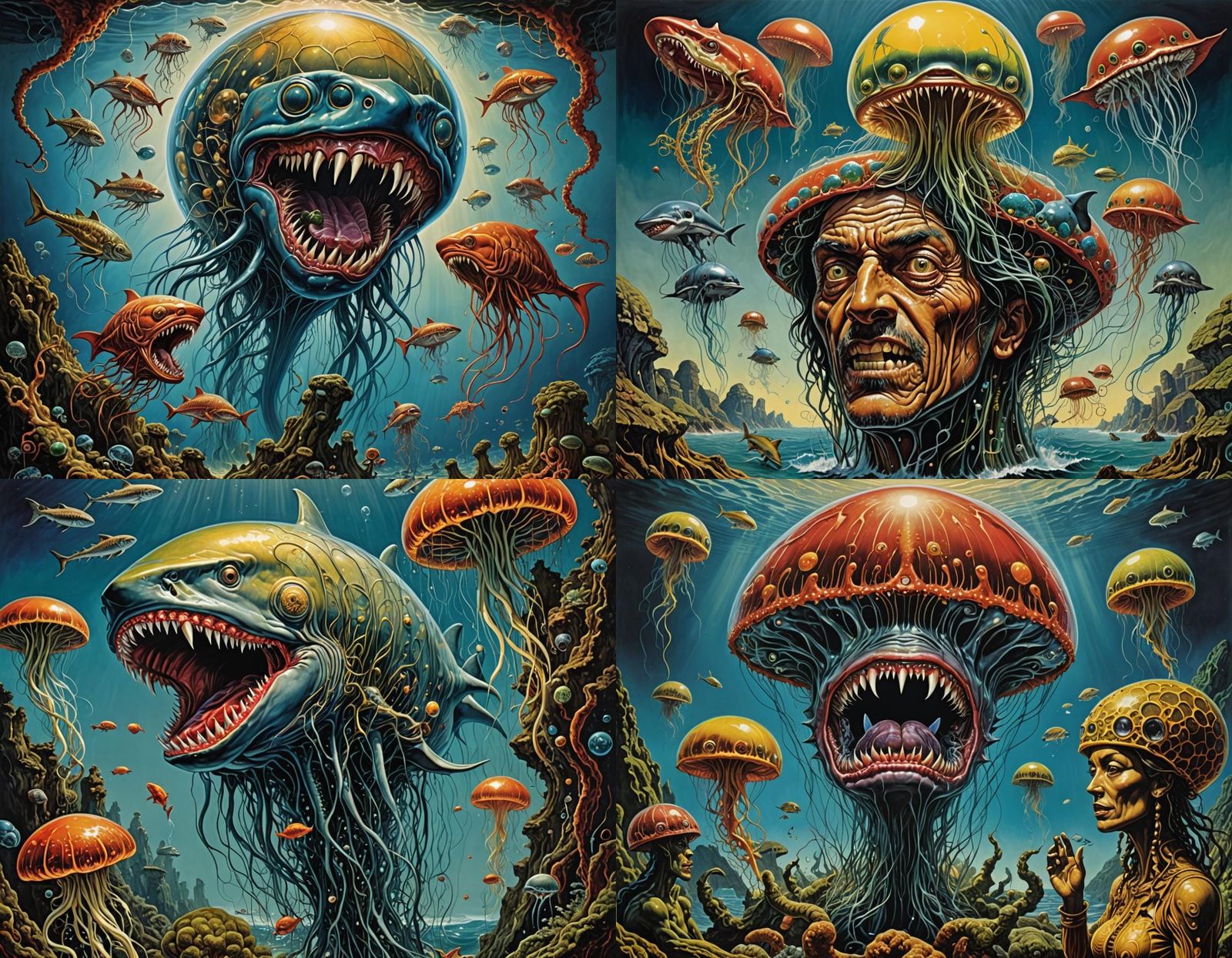 Surreal Shark-Jellyfish Hybrid in Visionary Art Style