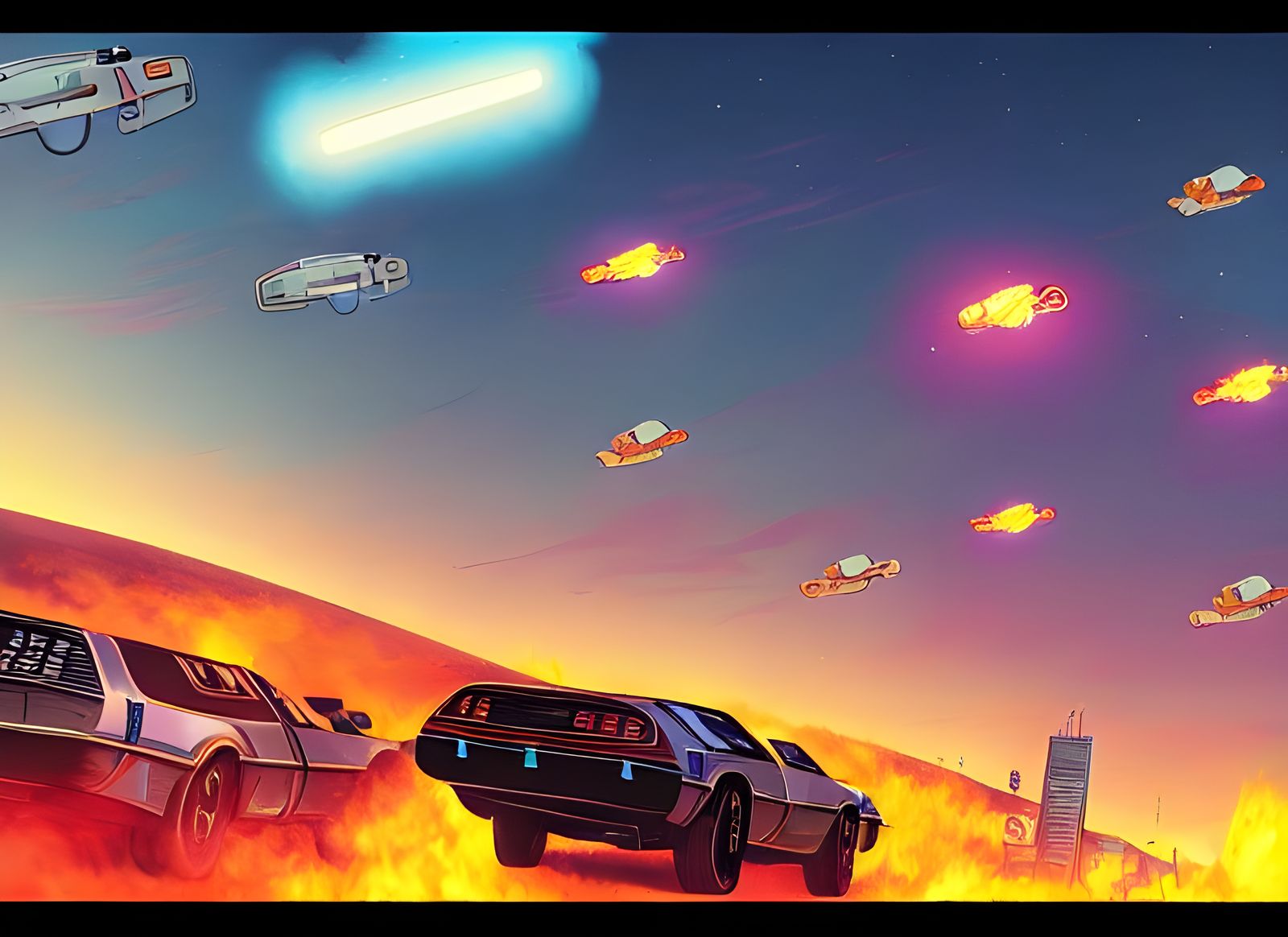 Flying Saucers Chase DeLorean in GTA Style