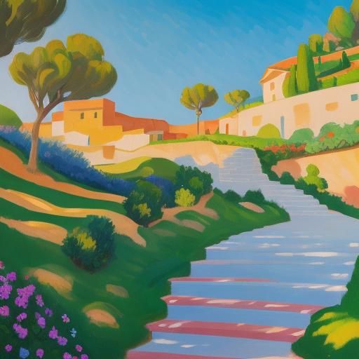 Woman Dancing in Mediterranean Landscape as Fauvist Painting