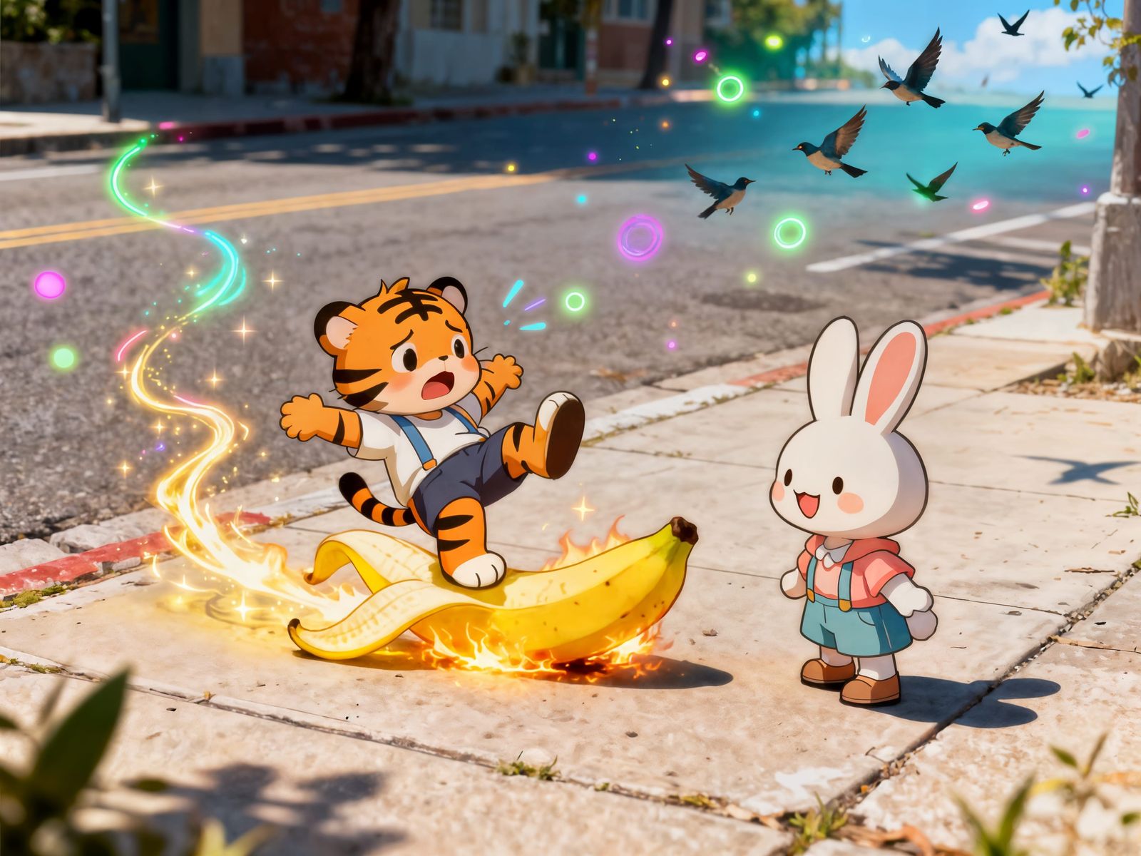 Cute Anime Kids, Embarrassing Fall on Magical Banana