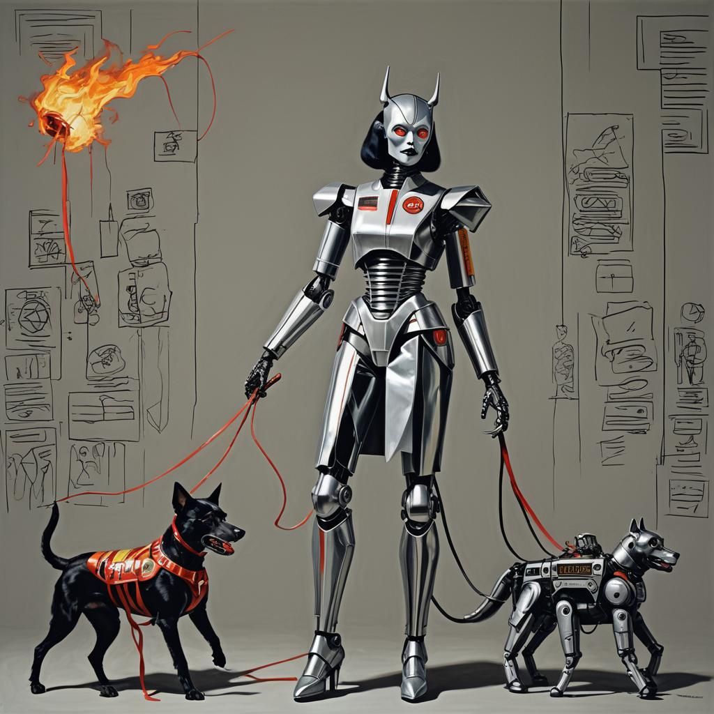 Glamorous Granddaughter of Dracula Leads Robot Dog