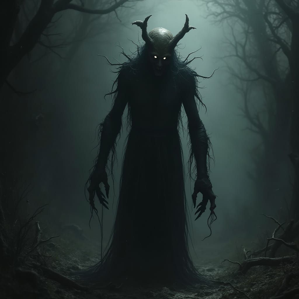 Demonic Figure Emerges from Darkness in a Haunting Mystical ...