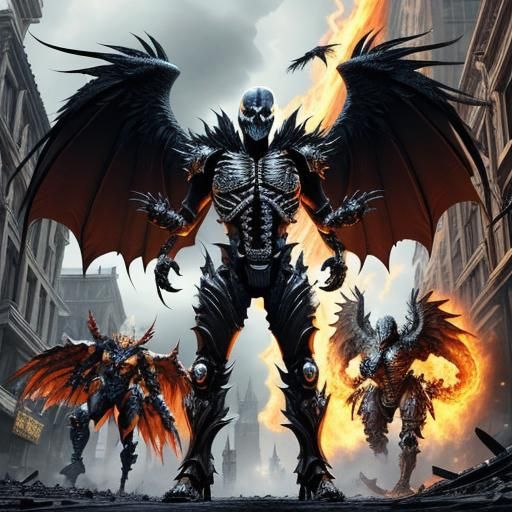Winged Cyber Skeleton in Fantasy Art Style