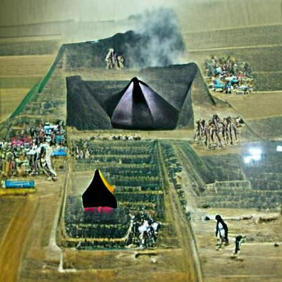 Mysterious Black Pyramid in Barren Landscape