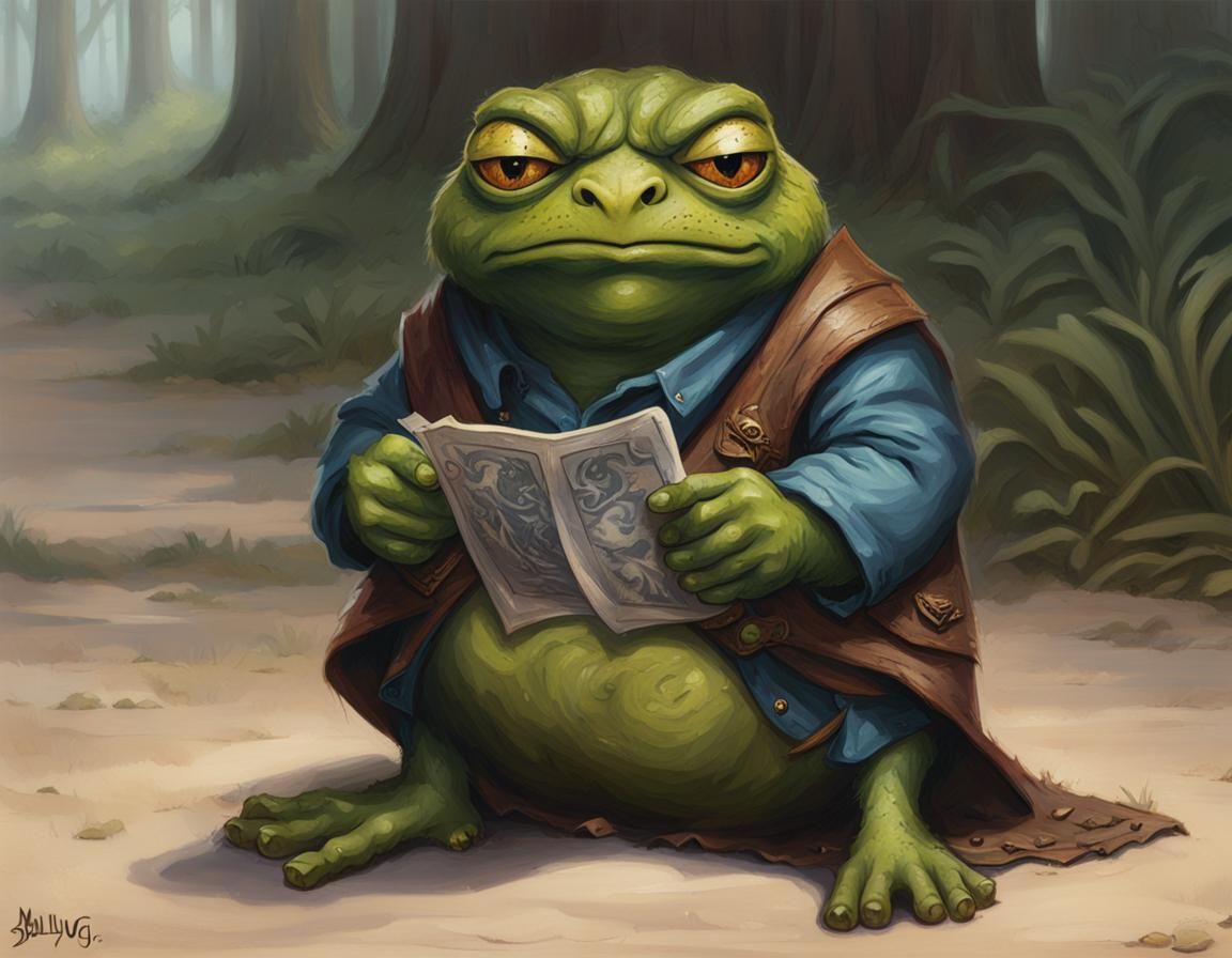 Sad Bullywug Character in Fantasy Art Style