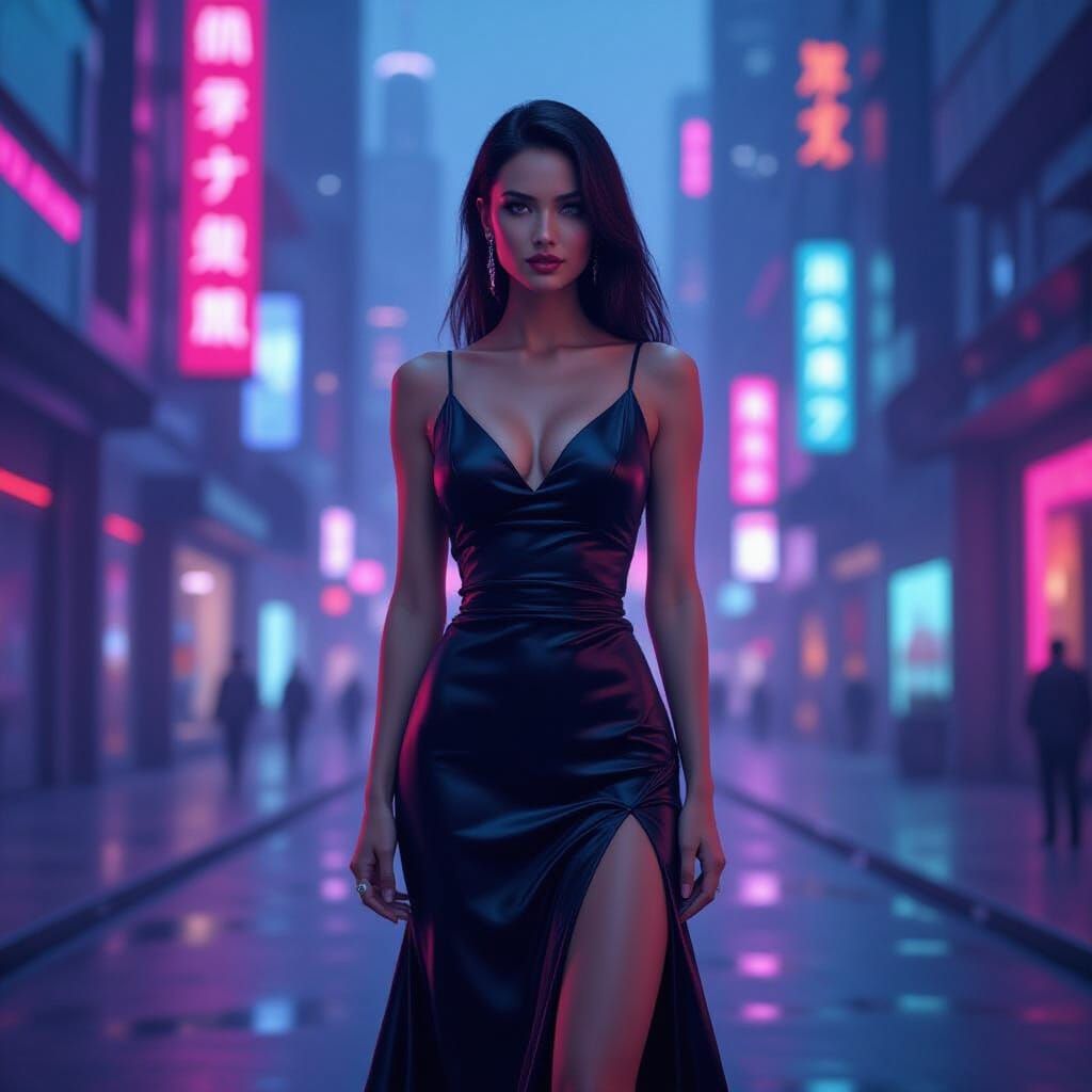 Futuristic City Woman in Cyberpunk Style
