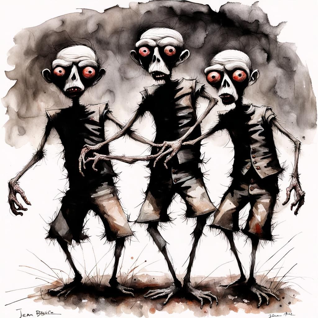 Pretzel Zombies Dancing in Dark Fantasy Moonscape