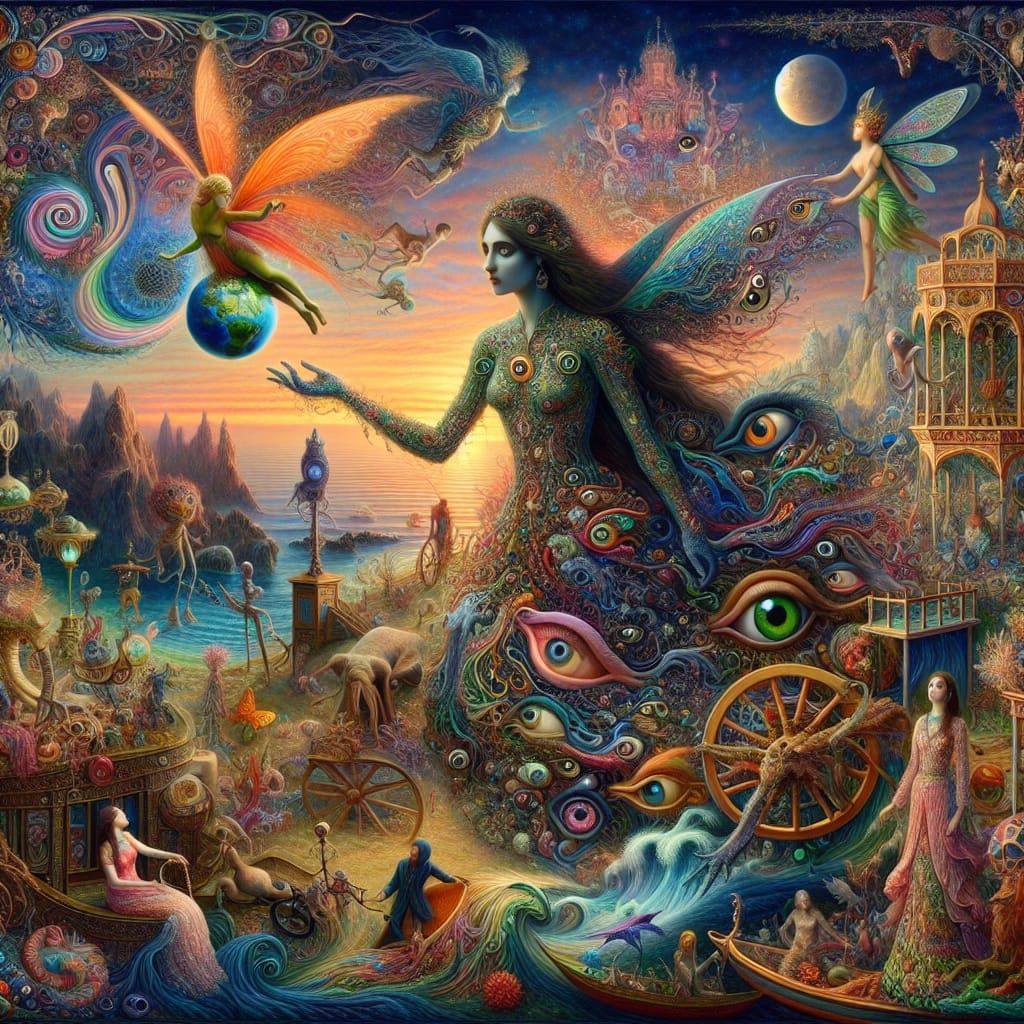 Dreamlike Dollhouse Scene with South Asian Woman