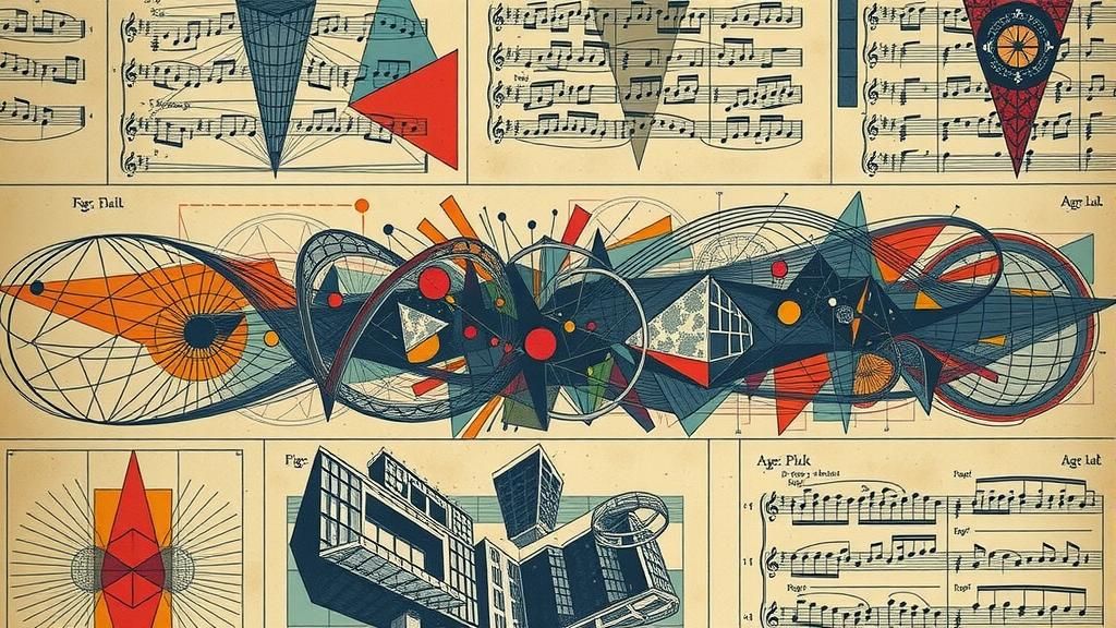 Geometric Sheet Music in Fluxus Art Style