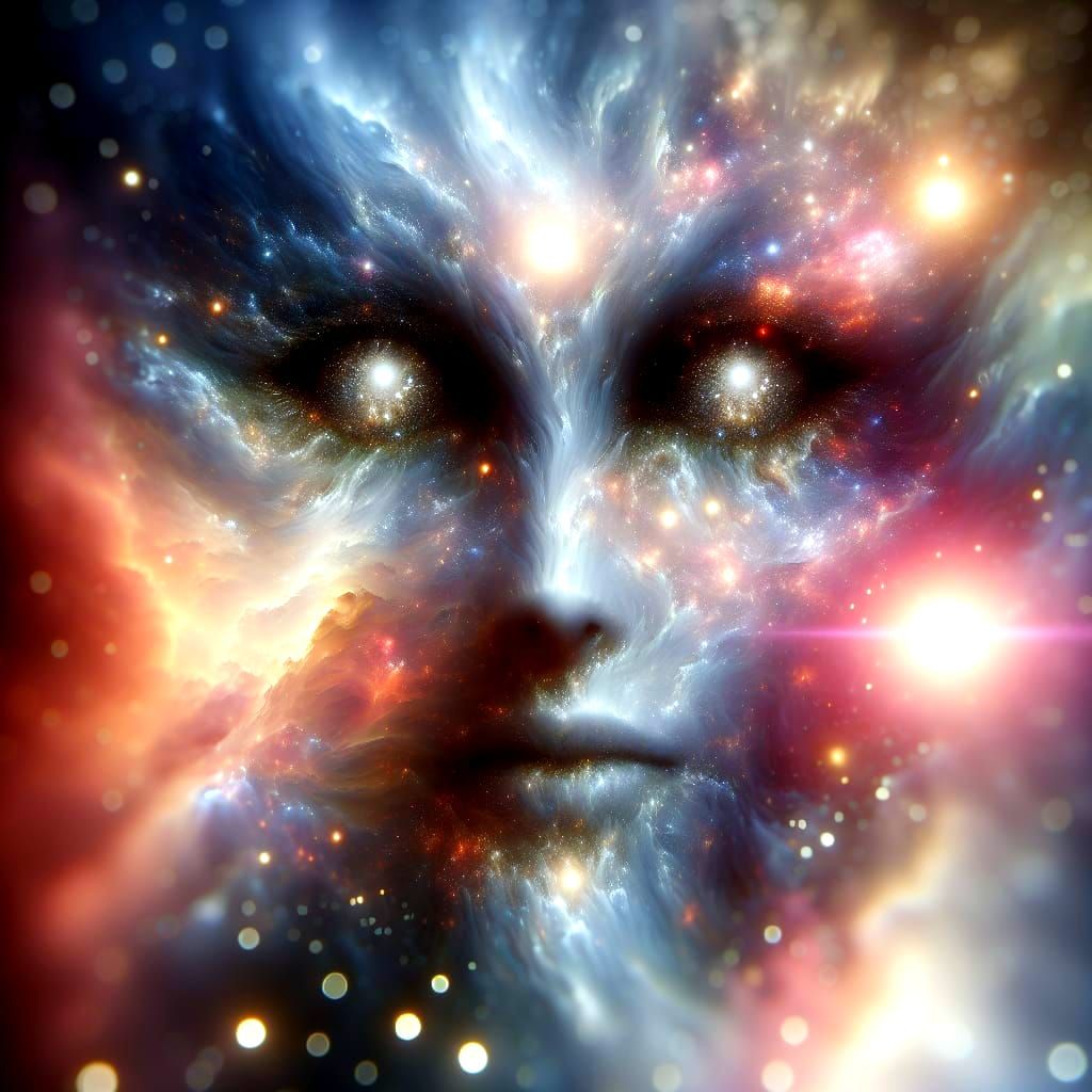 Mystical Face Emerging From Cosmic Haze