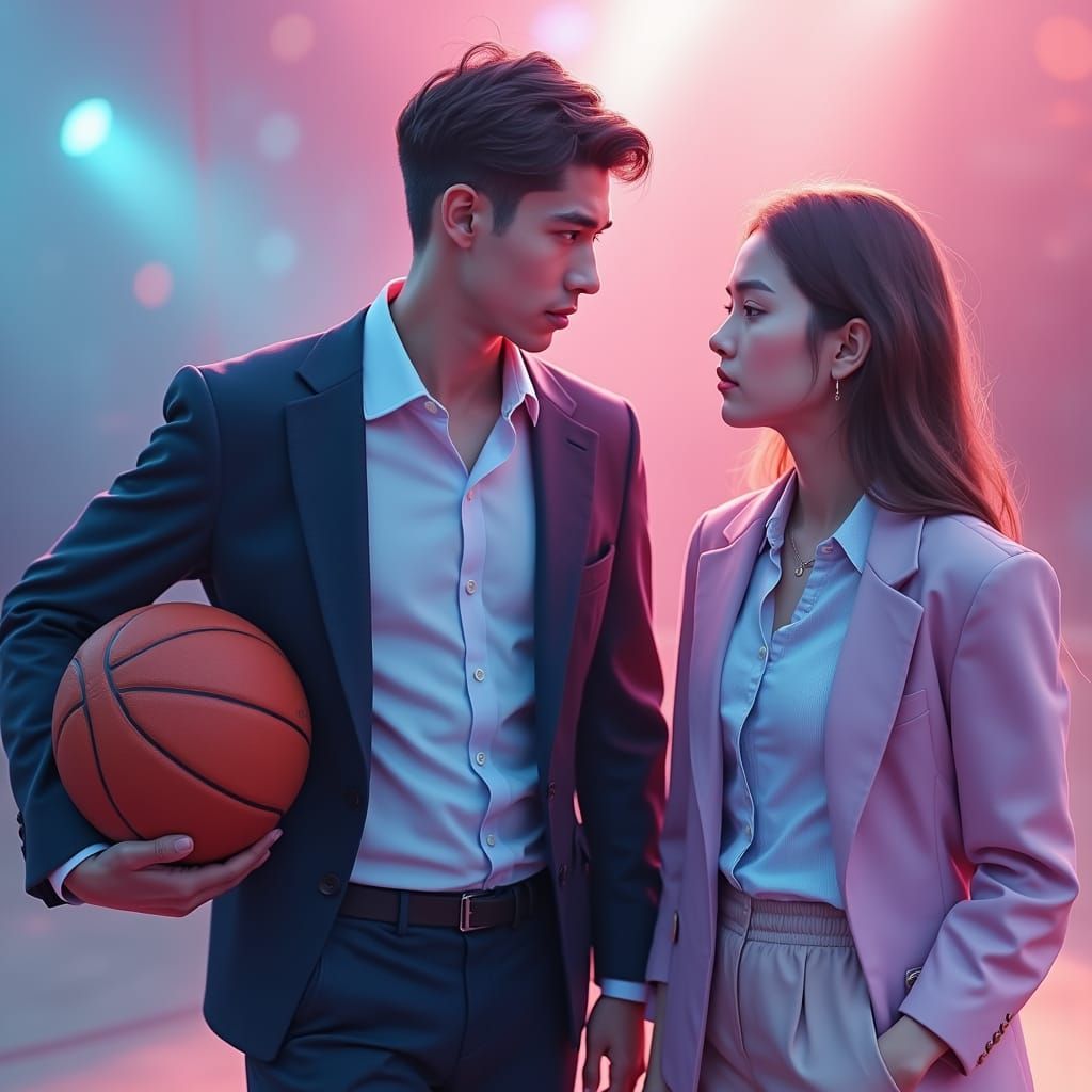 Young Couple: Business Student and Sweetheart in Triadic Col...