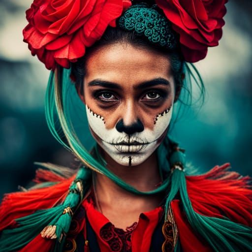 Sugar Skull Aztec Dancers Portrait