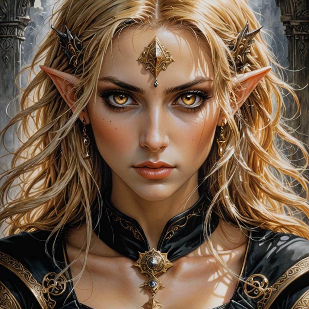 Young Elf Woman in Art Nouveau Style