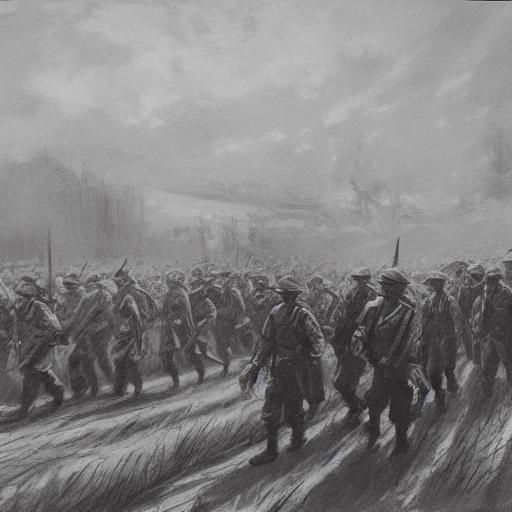 World War 1 Soldiers in Battlefield Charcoal Drawing