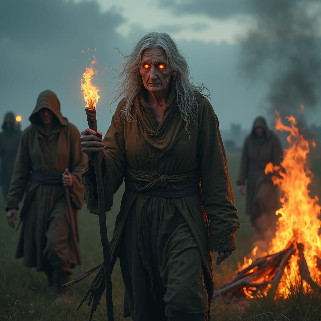 Medieval Witches Led to Fiery Pyre in Rich, Dark Fantasy Art