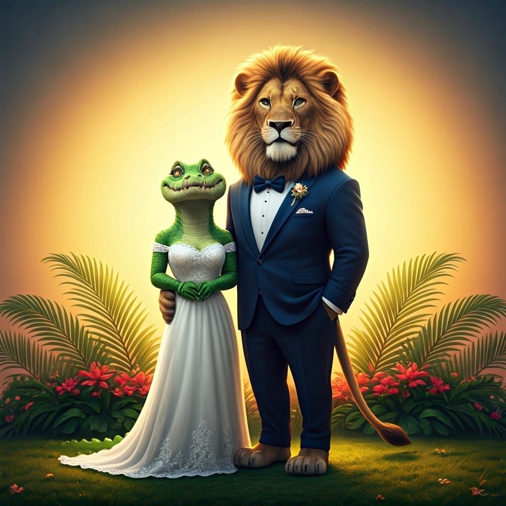 Regal Lion and Crocodile Union Celebrated Amidst Vibrant Afr...