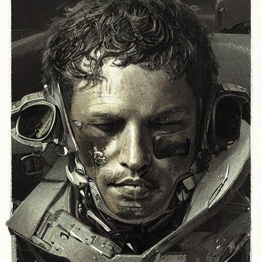 Haunting Fighter Pilot Portrait in Gothic Horror Style