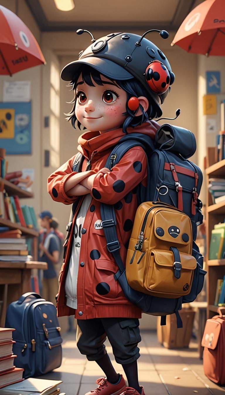 Ladybug Student in Pixar Animation Style