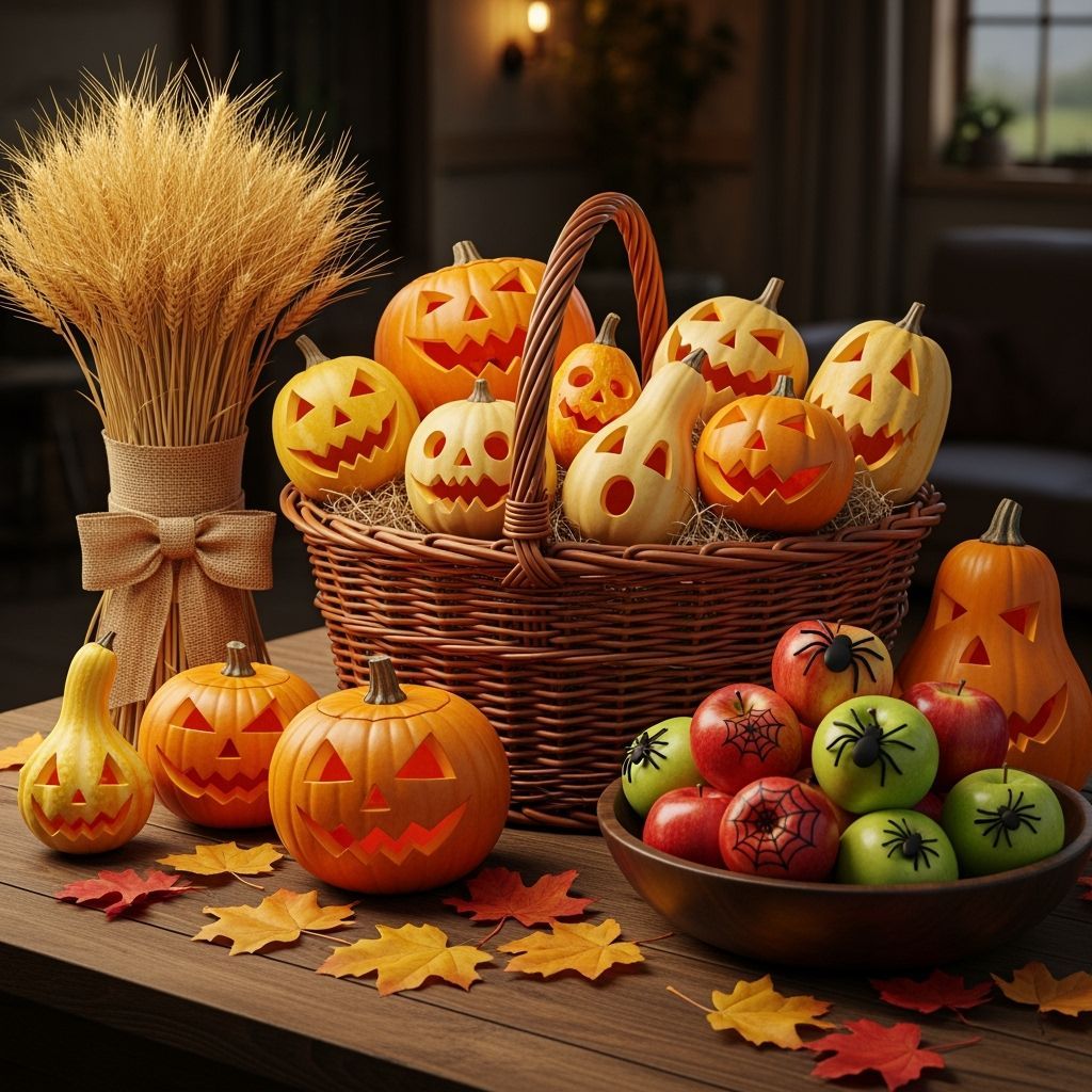 Festive Halloween Harvest Display on Rustic Table