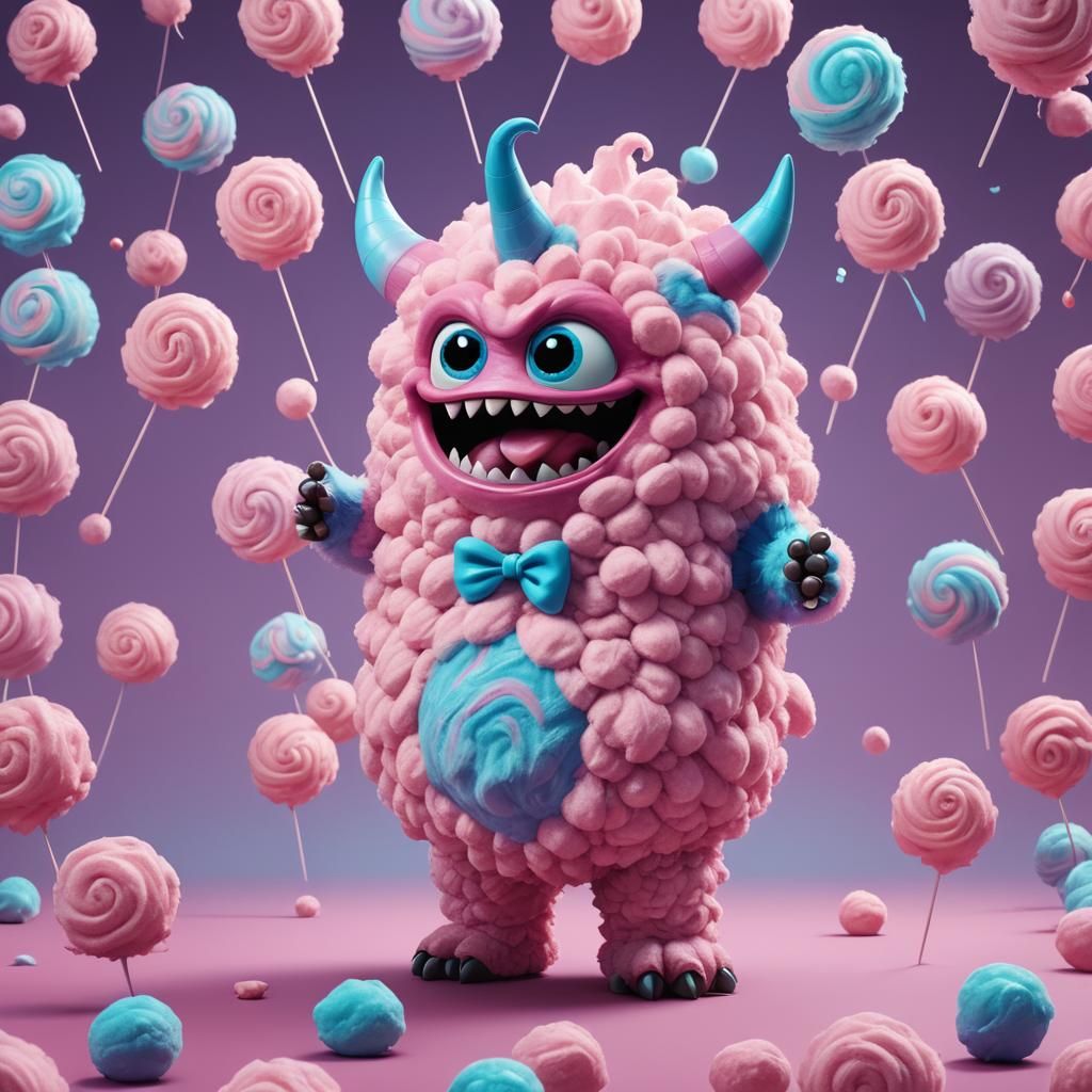Adorable Cotton Candy Monster in 3D Digital Art